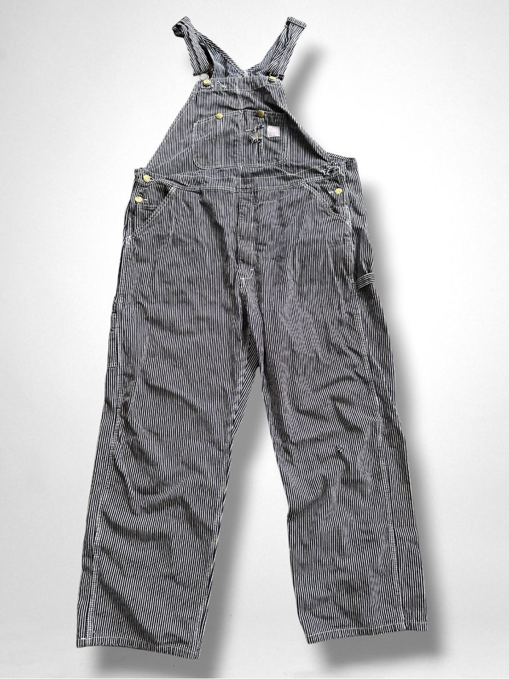 VINTAGE BERNE DESTROYED WAXED HICKORY OVERALLS 44X34